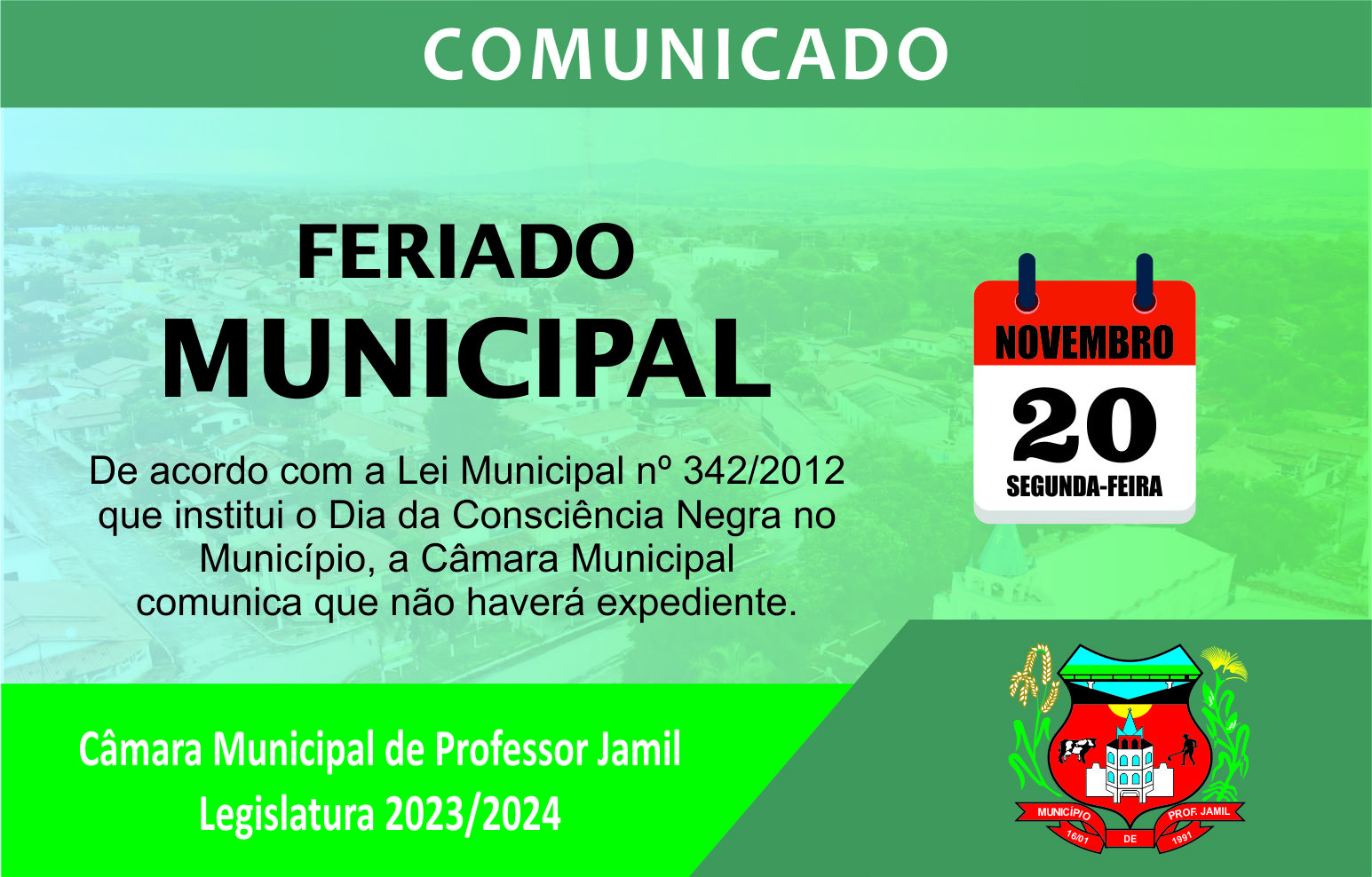 Feriado Municipal - Câmara Municipal de Professor Jamil